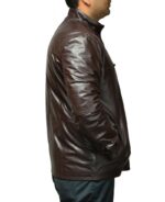 Side angle of Salvador brown jacket styled with urban casual wear