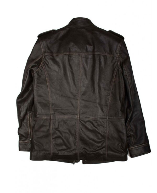 Rugged black leather jacket inspired by Sergeant Dan Ryan’s tough persona