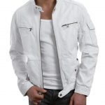Front view of slimfit white biker leather jacket with tailored modern fit