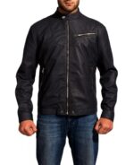 Star Crossed Greg Finley leather jacket with front zip and sleek collar