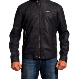 Star Crossed Greg Finley leather jacket with front zip and sleek collar