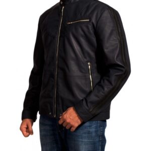 Black leather jacket styled after Star Crossed TV series with rebellious aesthetic