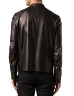 Back of smooth leather texture and subtle stitching on Suave jacket