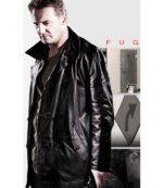 Taken 2 inspired leather jacket with stand-up collar and classic zip closure
