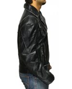Terminator movie-style leather jacket featuring rugged design and shoulder epaulettes