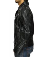 Classic black leather biker jacket modeled after Arnold in The Terminator movie