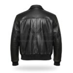 Back View Of George Harrison Black Leather Jacket featuring a classic rib knitted waistband design.