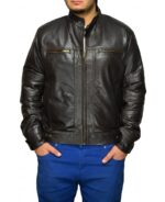 Titan classic black leather jacket with front zip, collar, and rugged details