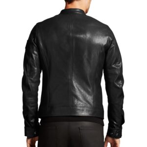 Classic black leather jacket styled in Truman fashion with vintage elements