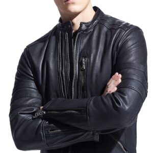 High-fashion matte black jacket styled in minimalist Vogue aesthetic
