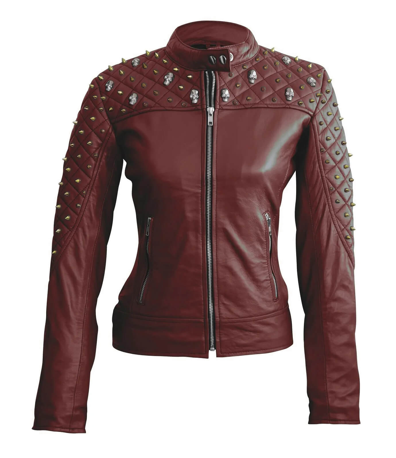 Women's-Silver-&-Golden-Studded-Leather-Jacket-1 Women's-Silver-&-Golden-Studded-Leather-Jacket