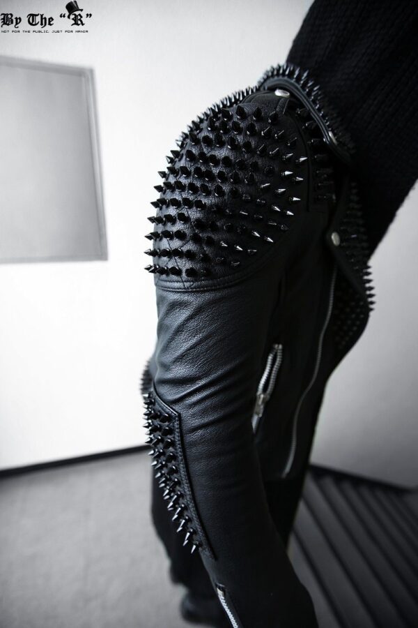 Black Heavy Metal Spiked Studded Punk Gangster Leather Jacket - Image 2