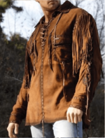 Brown Suede Western Cowboy Fringe Leather Jacket