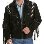 Western Cowboy Black Suede Fringe Leather Jacket
