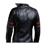 Back view of men’s leather jacket inspired by Fight Club with red accents and zipper