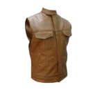 Men's Real Cow Leather Brown Motorcycle Vest - Image 2