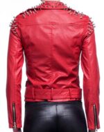 Women Red Studded Fashion Leather Jacket With Shoulder spikes - Image 2