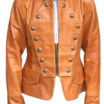 Handmade Women’s Brown Studded Military Style Leather Jacket