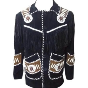Men's-Western-Fringes-Cowboy-Black-Suede-Leather-Jacket