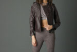 Women's Brown Silver Studded Biker Leather Jacket