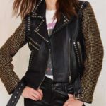 Brando Two Tone Golden Studded Sleeves Black Leather Jacket