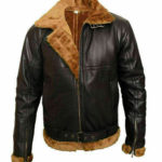 Brown Bomber Flying Fur Sheepskin Winter Leather Jacket