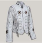 Men Western Genuine Leather White Cowboy Jacket - Image 4