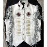 Men Western Genuine Leather White Cowboy Jacket