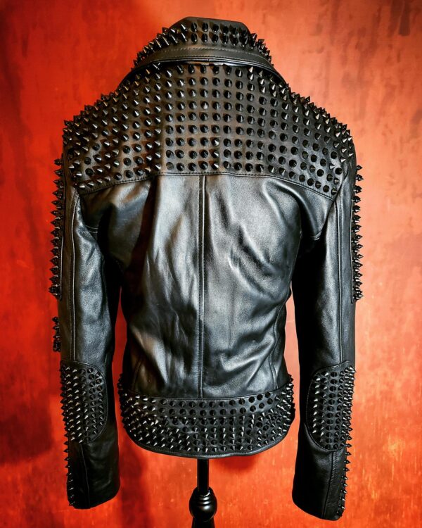 Men's Black Spiked Studded Punk Rock Leather Jacket - Image 6