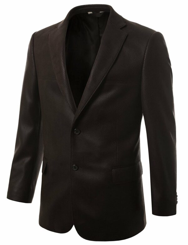 Men's Brown Leather Blazer Coat - Image 2