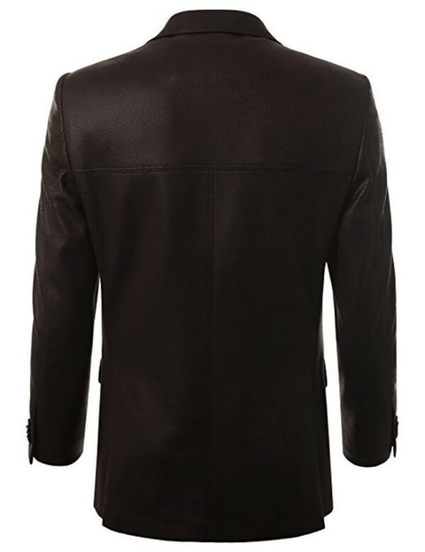 Men's Brown Leather Blazer Coat - Image 4