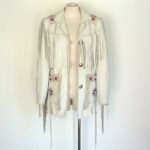 Men's Cowboy Jacket White Suede Leather Western Fringe Beads Coats
