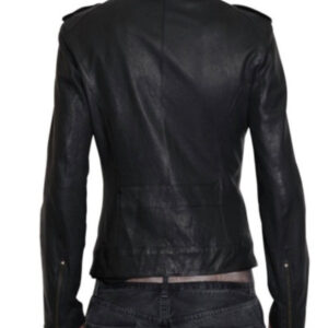 Stylish black leather biker jacket for men featuring classic moto design.