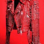 Men's Full Red Punk Silver Long Spiked Studded Leather Brando Jacket