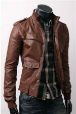 Men's Slim Fit Handmade Korean Style Brown Leather Jacket - Image 2