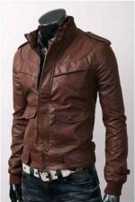 Men's Slim Fit Handmade Korean Style Brown Leather Jacket