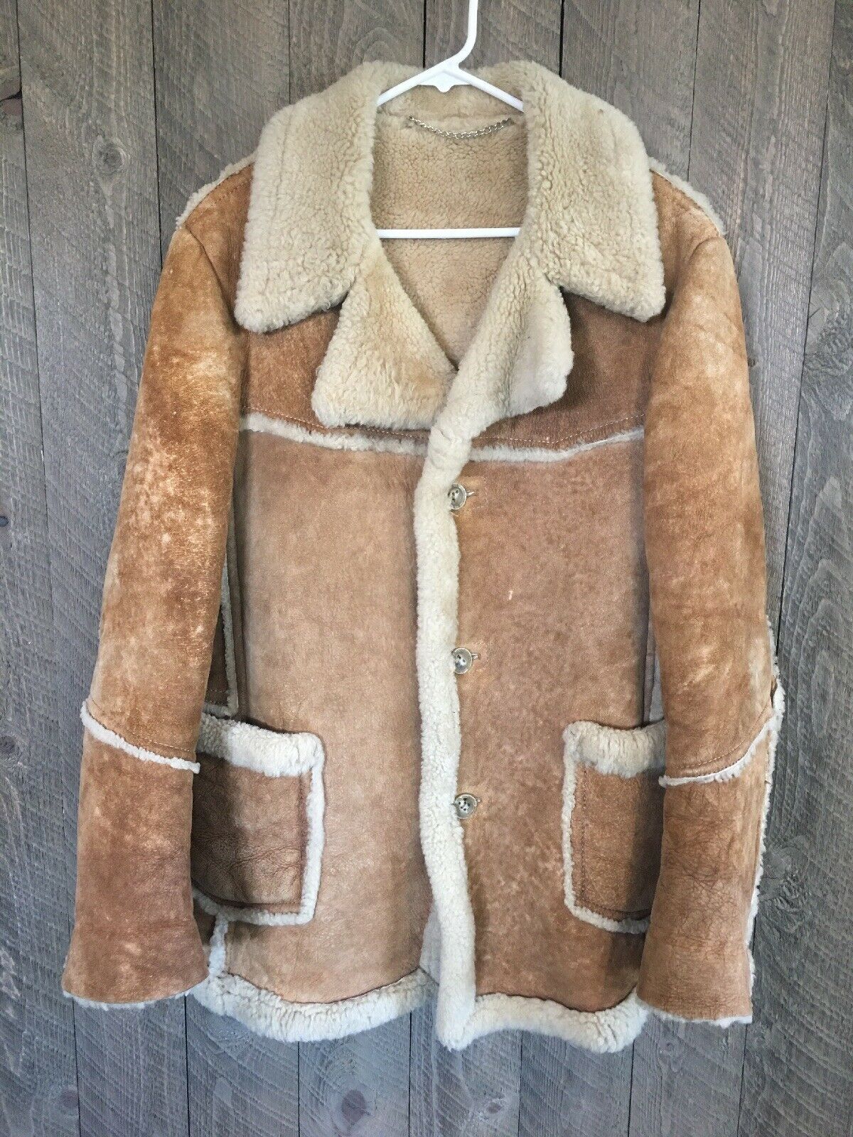 Men’s Vintage Shearling Sheepskin Fur Mountain Man Leather Coat