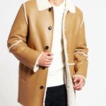 Premium Quality Men's Shearling Brown Sheep Skin Leather Car Coat