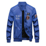 Slim Fit Blue Bomber Motorcycle Leather Coat