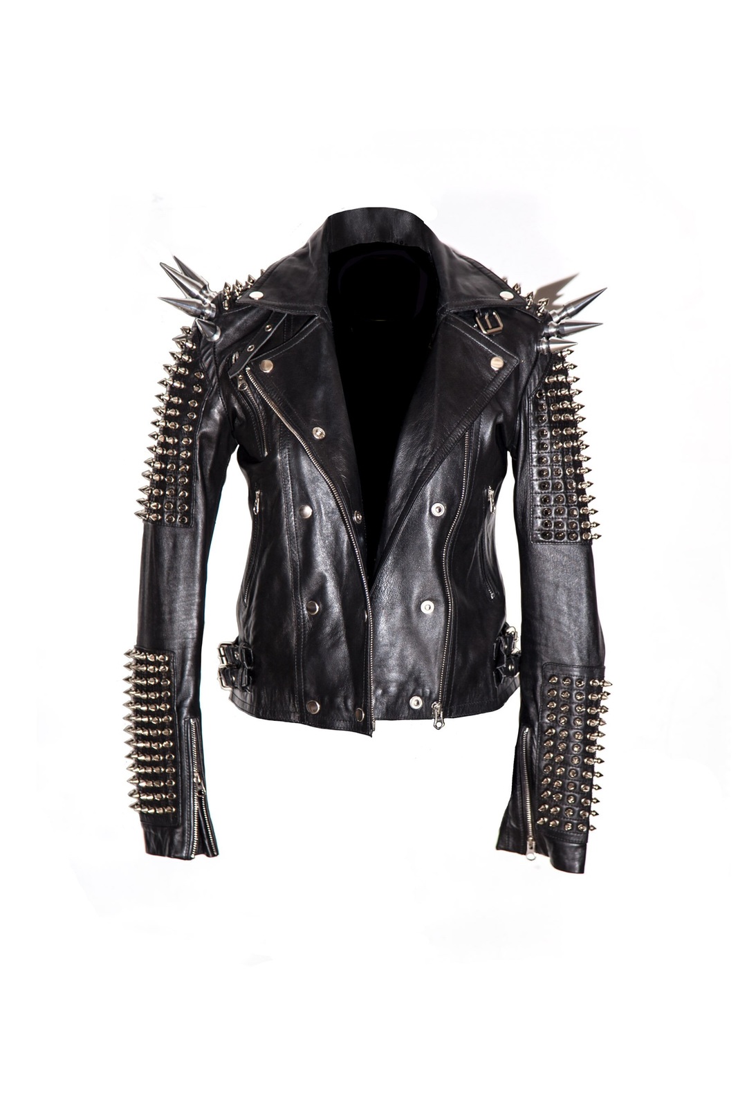 woman-black-long-spiked-studded-punk-rider-leather-jacket (3) Woman Black Long Spiked Studded Punk Rider Leather Jacket - Image 1