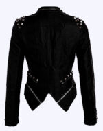 Woman Black Silver Studded Punk Cowhide Leather Jacket - Image 2