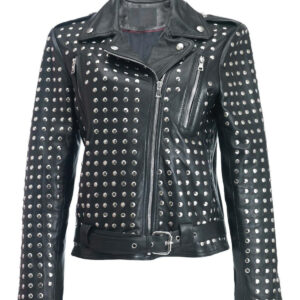 Women Black Silver Studded Leather Jacket