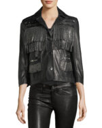 Women Fashion Studded Fringe Leather Jacket - Image 3