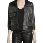 Women Fashion Studded Fringe Leather Jacket