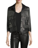 Women Fashion Studded Fringe Leather Jacket