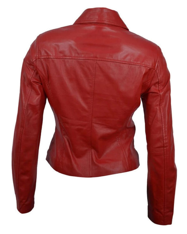 Red Women Leather Fashion Jacket - Image 2