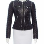 Women Quilted Spiked Silver Studded Leather Zipper Jacket