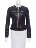 Women Quilted Spiked Silver Studded Leather Zipper Jacket