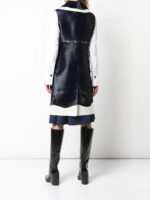 Women's Navy Blue Calf Leather Oversized Collar Vest - Image 5