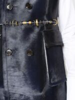 Women's Navy Blue Calf Leather Oversized Collar Vest - Image 4